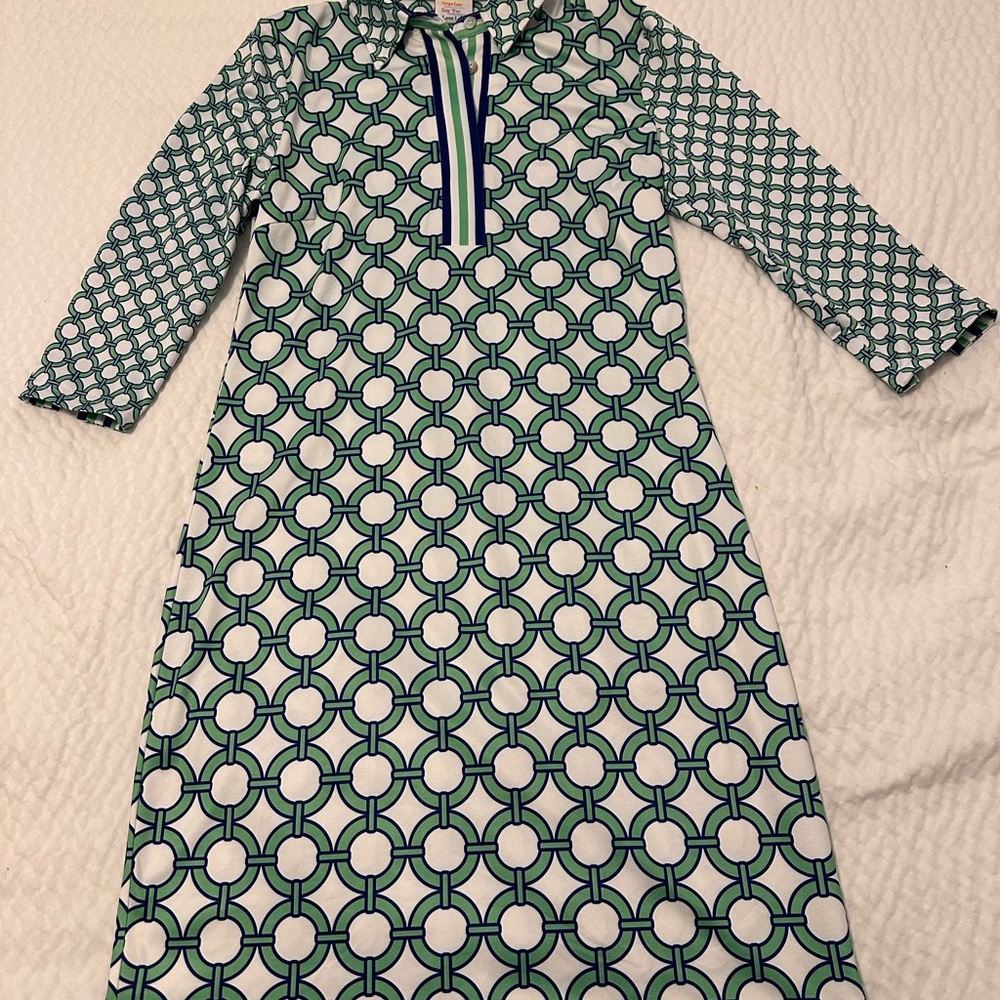 Gretchen Scott Designs White and Green A-line Polo Collar Dress